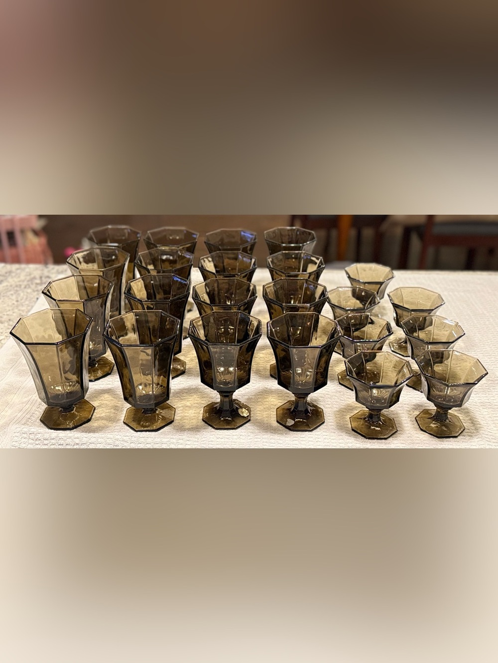 Smoky Brown Octagonal Stemmed Glassware Set - Brand